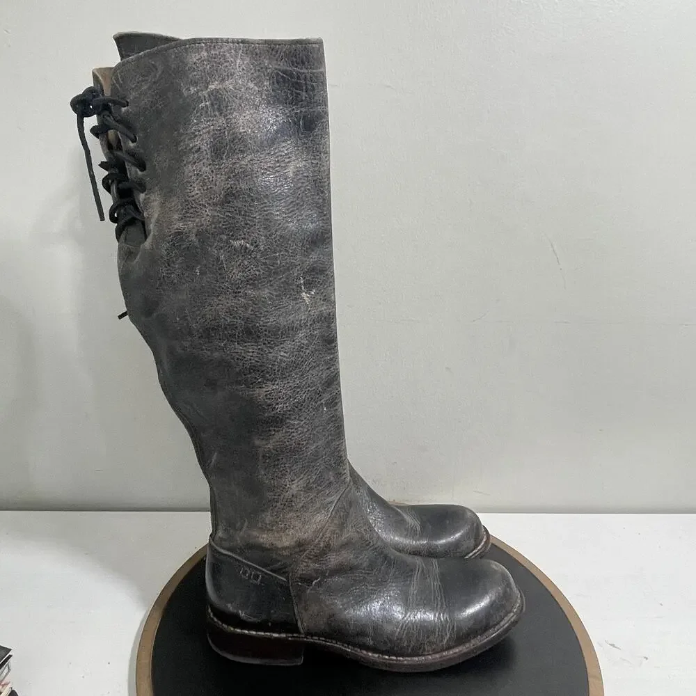 Bed Stu‎ Boots Manchester Riding Boots Women SZ 8 Hand Wash Leather Tall Gray